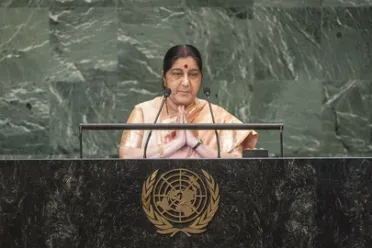 Portrait de (titres de civilité + nom) Son Excellence Sushma Swaraj (Ministre des relations extérieures), Inde