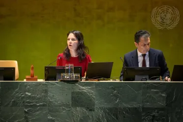 Retrato de (cargo + nombre) Excma. Sra. Annalena Baerbock (Presidenta de la Asamblea General), Presidencia de la Asamblea General (clausura)